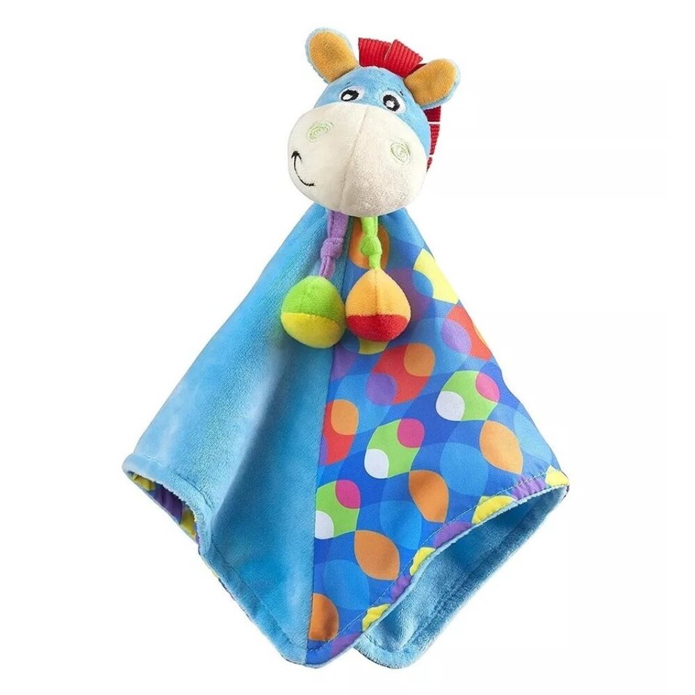 Playgro Baby Security Blanket Comforter Clip Clop Blue Pony Lovey Plush Animal